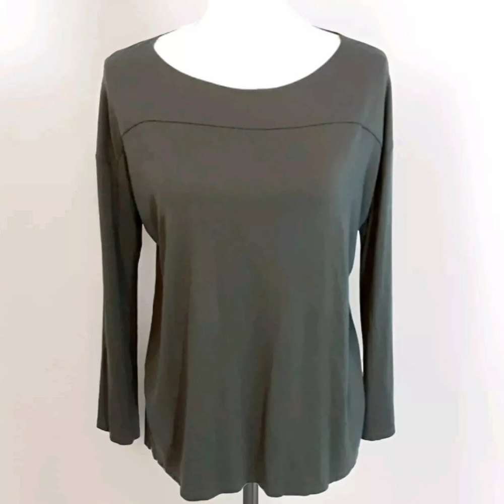 Eileen Fisher Heather Gray Long Sleeve Lightweight Knit Top Small Classic